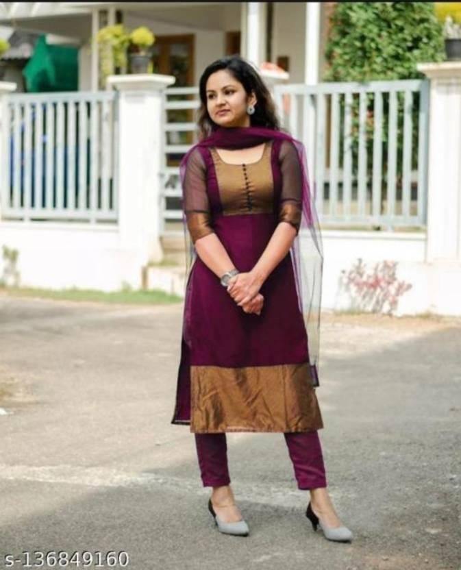 Premium Wine Chiffon Jacquard Kurti Pant Set with Net Dupatta – Elegant 3-Piece Stitched Suit for Women
