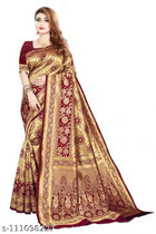Majestic Gold & Dark Red Banarasi Silk Saree – Traditional Woven Zari Design with Bridal Pallu and Blouse Piece (6.3M)