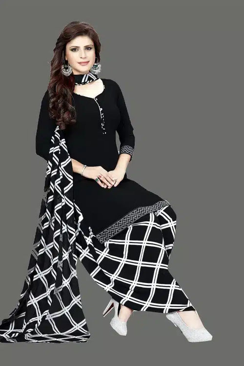 Black White Crepe Printed Dress Material