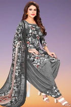 Grey Crepe Printed Dress Material