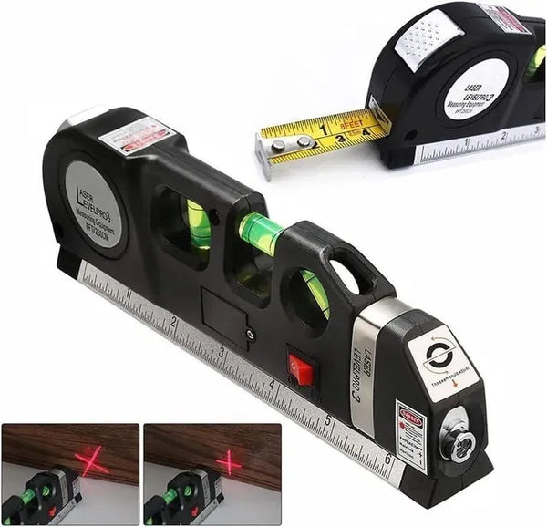 Multipurpose 4-in-1 Laser Level with 8ft Tape Measure – Precision Alignment Tool with Triple Level Bubbles & Standard/Metric Rulers