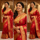 Pink-Gold Dual Tone Tissue Kanjivaram Pure Silk Saree with Meenakari Floral Jaal Brocade and Zari Border