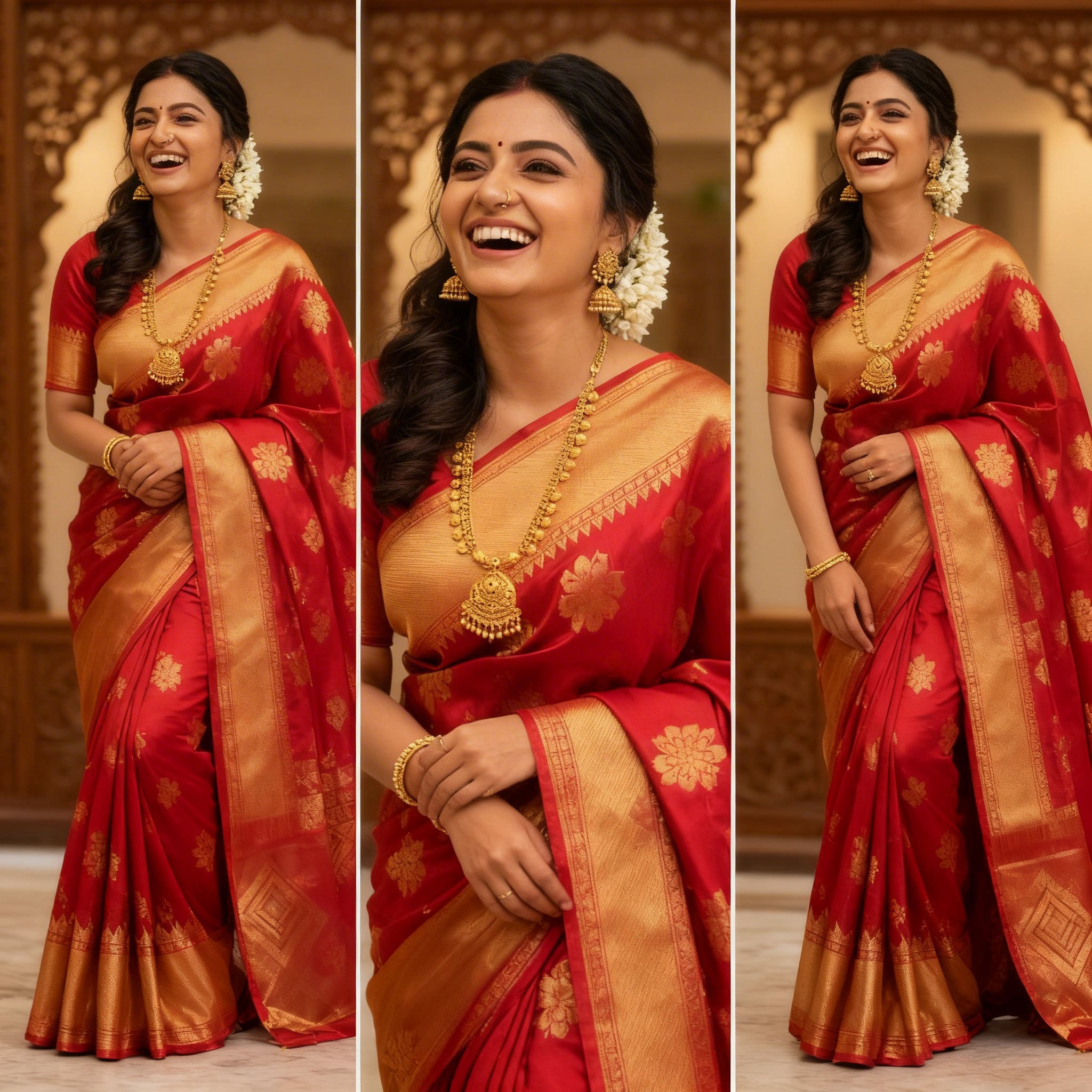 Pink-Gold Dual Tone Tissue Kanjivaram Pure Silk Saree with Meenakari Floral Jaal Brocade and Zari Border