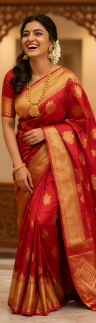 Pink-Gold Dual Tone Tissue Kanjivaram Pure Silk Saree with Meenakari Floral Jaal Brocade and Zari Border