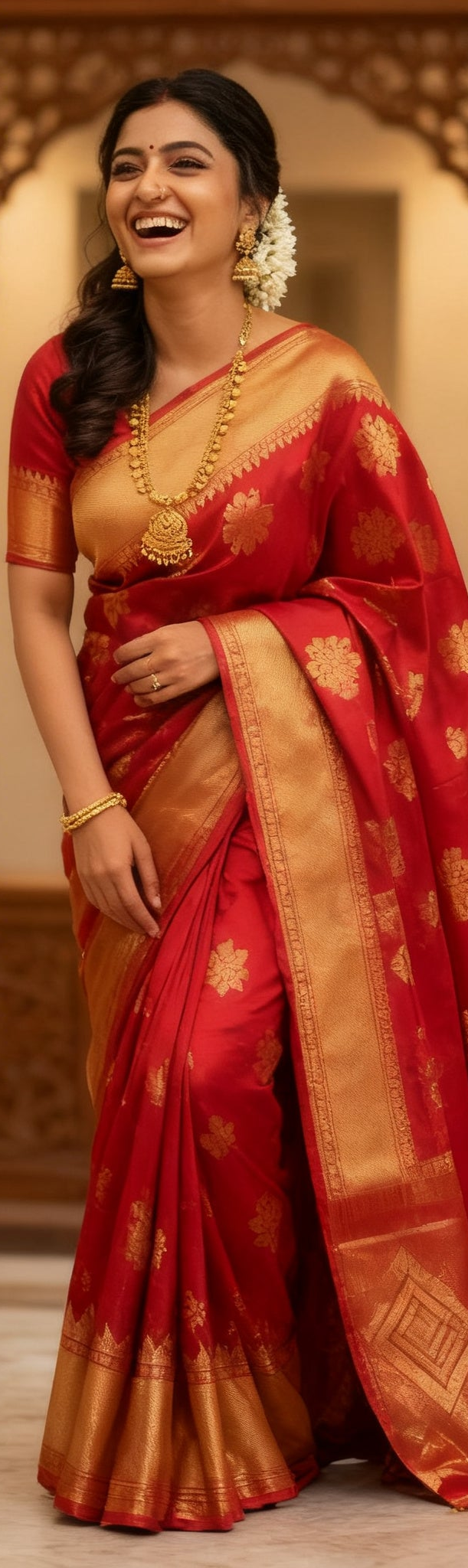Pink-Gold Dual Tone Tissue Kanjivaram Pure Silk Saree with Meenakari Floral Jaal Brocade and Zari Border
